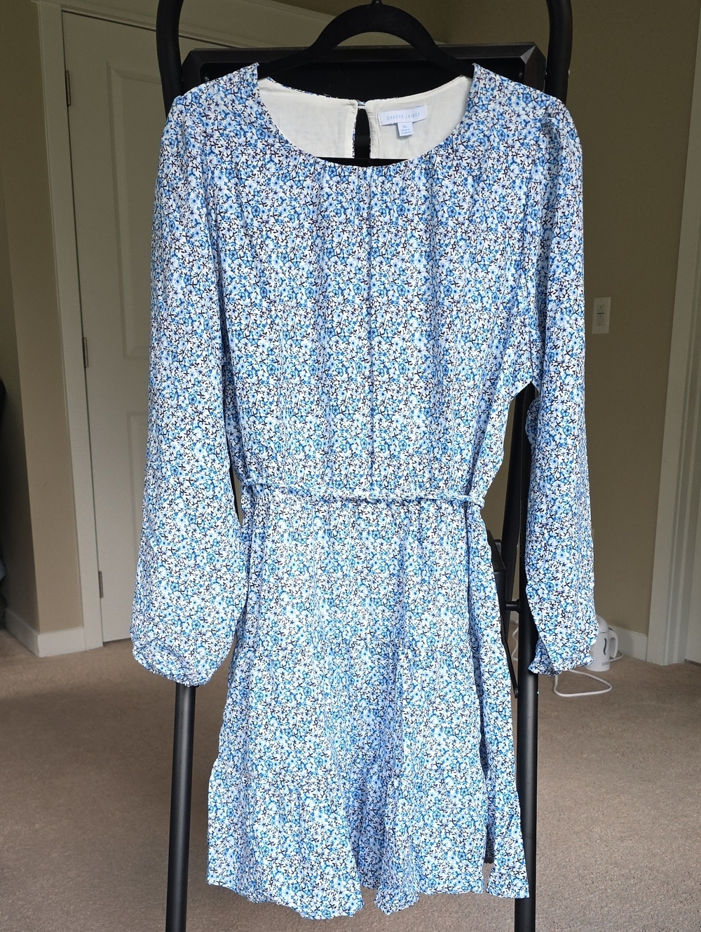 NWT Draper James Long Sleeve Tiered Belted Dress Blue XL
